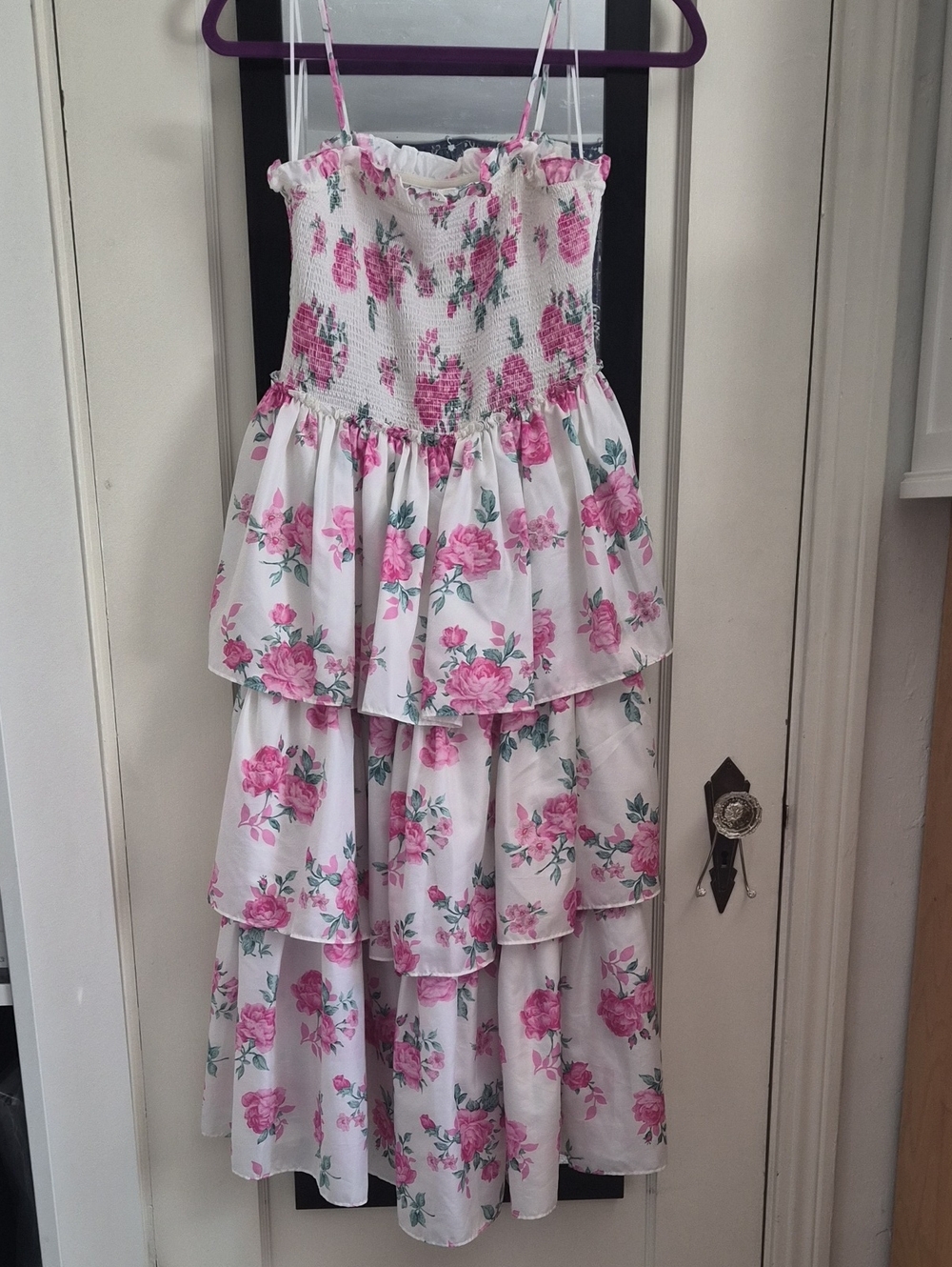 LoveShackFancy White and Pink Floral Tiered Sundress Sz Small